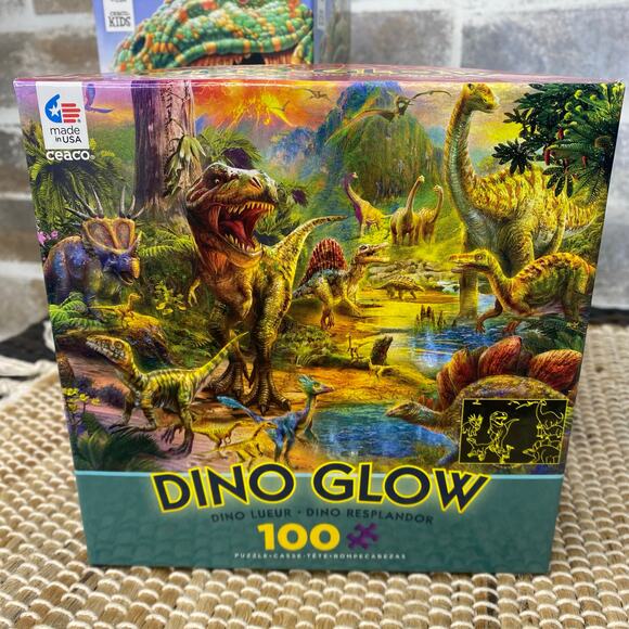 Four Puzzles Dino Glow Zone 100 piece puzzles Glow in the dark 2 New and 2 used - Picture 5 of 10